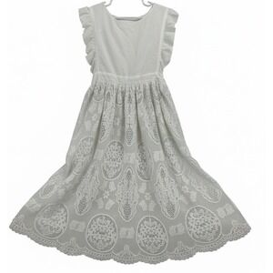 Bow Dream Boho White Linen Top Lace Skirt Dress 8 Flower Girl Vintage Lace